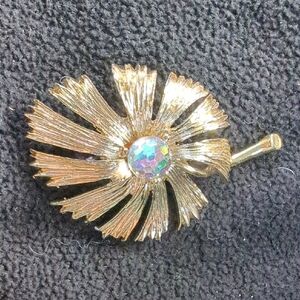 Gold Tone Floral Brooch with Iridescence Ball Center